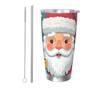 PAQOLSMCKR Vaso de acero inoxidable con tapa de 591 ml, vaso aislado de acuo, taza de café de Papá Noel para viajes, reutilizable, taza aislada de doble pared para café