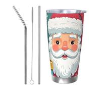 PAQOLSMCKR Vaso de acero inoxidable con tapa de 591 ml, vaso aislado de acuo, taza de café de Papá Noel para viajes, reutilizable, taza aislada de doble pared para café