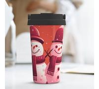 PAQOLSMCKR Vaso de acero inoxidable con tapa, vaso aislado con dos muñecos de nieve juntos, taza de café para viajes, reutilizable, taza aislada de doble pared para café
