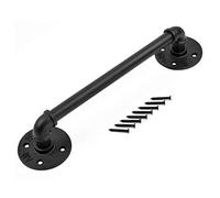 Paquera de escalera de pasamanos al aire libre - Kit completo. Puño de tubería de hierro de grifo industrial para ancianos para el corredor interior y al aire libre ático de negro (tamaño: 10 pies)