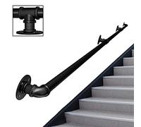 Paquera de escalera de pasamanos al aire libre - Kit completo. Puño de tubería de hierro de grifo industrial para ancianos para el corredor interior y al aire libre ático de negro (tamaño: 10 pies)