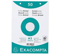 Paquet 50 fiches bristol sous film - blanc quadrille 5x5 perfore 148x210mm