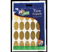 PAQUETE 10 HOJAS ETIQUETAS SATINADAS ORO 36X20 MM TICO E-GL-3620