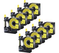 Paquete 10 Repuesto para 18052 Negro sobre Amarillo 6mm compatible Dymo | 1,5 m Tubo termorretráctil relación de contracción 3:1, compatible con impresoras Dymo Rhino 1000 3000 4200 5000 5200