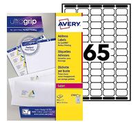 Paquete 15 hojas etiquetas blancas para sobres para impresoras láser 38,1x21,2 mm avery l7651-15