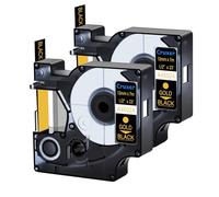 Paquete 2 Recambio para Dymo D1 45024 12 mm Oro sobre Negro | 7 m Cinta de Etiquetas de Repuesto S0720640 Compatible con Dymo Label Manager 160 210D 260P 280 LabelPoint/Writer