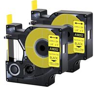Paquete 2 Repuesto para 18052 Negro sobre Amarillo 6mm compatible Dymo | 1,5 m Tubo termorretráctil relación de contracción 3:1, compatible con impresoras Dymo Rhino 1000 3000 4200 5000 5200