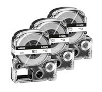 Paquete 3 Cinta Compatible Epson LK-3WBN Negro sobre Blanco 9 mm