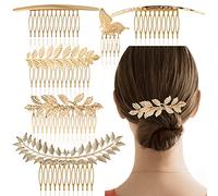 Paquete 6 Peines Laterales De Metal Vintage Para Mujer Y Niña, Clips Decorativos De Hojas Novia, Peine Deslizante Dorado Francés Con Agarre De Dientes Para Novia, Boda, Tocado, Accesorios