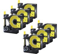 Paquete 6 Repuesto para 18052 Negro sobre Amarillo 6mm compatible Dymo | 1,5 m Tubo termorretráctil relación de contracción 3:1, compatible con impresoras Dymo Rhino 1000 3000 4200 5000 5200