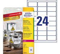 Paquete 8 hojas etiquetas de poliéster blanco para impresoras láser 63,5x33,9 mm avery l4773-8