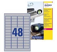 Paquete 8 hojas etiquetas plateadas de poliéster-impresoras láser-45,7x21,2 mm avery l6009-8