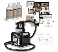 Paquete básico de bronceado en aerosol de SunnaTan - Incluye pistola de bronceado HVLP, 3 soluciones de bronceado natural de 12 horas de 473 ml (ligero, medio, oscuro) y curso de entrenamiento