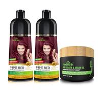 Paquete combinado: 2 champús Herbishh para color de cabello para cabello gris + 1 mascarilla capilar intensa de argán, champú para teñir el cabello, 500 ml (rojo vino)