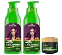 Paquete combinado: 2 champús Herbishh para color de cabello para cabello gris + 1 mascarilla capilar intensa de argán, champú para teñir el cabello, 500 ml (púrpura)