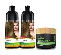 Paquete combinado: 2 champús Herbishh para color de cabello para cabello gris + 1 mascarilla capilar intensa de argán, champú para tinte capilar, 500 ml, estimula el cabello seco y encrespado (lino)