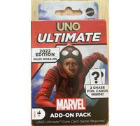 Paquete complementario de juegos de cartas de Marvel de UNO con Ultimate Spider-Man Miles Morales Deck de personaje y 2 cartas de aluminio colecciona