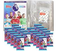 Paquete con topps - Premier League 2025/26 Trading Cards + fundas exclusivas Collect-it (1 carpeta vacía + 20 refuerzos)