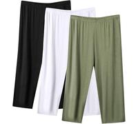 Paquete de 1/2/3 pantalones capri para mujer, talla grande, cintura elástica, pantalones de pijama, cómodos, suaves, modales, para descansar, pantalones capris para dormir para mujer, 3 unidades-1