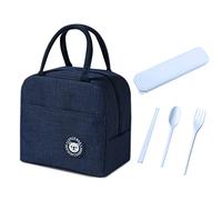 Paquete de 1 bolsa almuerzo aislada con cubiertos de 3 piezas, bolsa aislada, plegable, impermeable, aislada, a prueba fugas, bolsa almuerzo portátil trabajo, la escuela, el picnic (azul marino)