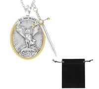 Paquete de 1 collar con colgante de espada y escudo para hombre, collar de San Miguel Arcángel, collar de amuleto y sello, colgante de medalla con amuleto (con bolsa de terciopelo negro)