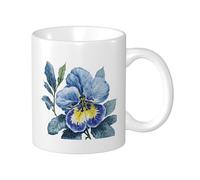 Paquete de 1 taza con estampado floral azul con hojas botánicas, flores estéticas, abstractas, bonitas, azules, verdes, cerámica, peso ligero, colección para sala de estar, laboratorio, al aire libre
