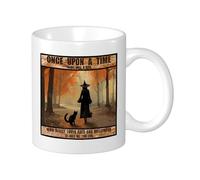Paquete de 1 taza con impresión de bruja, paisaje callejero, elegante, hermoso, mujer, árbol, gato, palabra, póster, naranja, negro, cerámica, sin derrames, para cocina, escuela, oficina, despensa