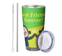 Paquete de 1 vaso de mono con fondo de lunares, diseño de dibujos animados de mejores amigos para siempre, verde, marrón, azul, acero inoxidable, aislado, inastillable, para viajes, alberca al aire