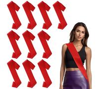 Paquete de 10 bandas de satén en blanco con borde rojo para concursos de belleza, para fiestas, coronas rojas, bandas para silla, banda de reina de graduación, haz tu propia banda para concursos de