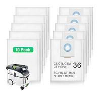 Paquete de 10 bolsas de filtro 496186 para extractor de polvo Festool CT 36 / CTM 36 E/CTL 36 E CLEANTEC Series, bolsa de polvo para aspiradora Festool SC FIS-CT 36/5, desechable y de gran capacidad