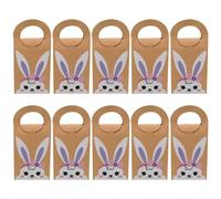 Paquete de 10 bolsas de regalo de papel resistentes con diseños de conejos portátiles para suministros de fiesta y decoraciones de vacaciones, actividades escolares de Pascua