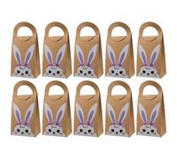 Paquete de 10 bolsas de regalo de papel resistentes con diseños de conejos portátiles para suministros de fiesta y decoraciones de vacaciones, actividades escolares de Pascua