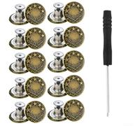 Paquete de 10 botones metálicos de 17 mm para jeans e incluye destornillador para un uso rápido (D)