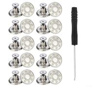 Paquete de 10 botones metálicos de 17 mm para jeans e incluye destornillador para un uso rápido (H)