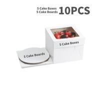 Paquete de 10 cajas para pasteles con bandejas (5 de tipo), cajas de panadería blancas que miden 25X25X20Cm con ventana, ideales para pasteles de capas