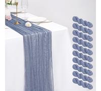 Paquete de 10 caminos de mesa de gasa azul polvoriento, 53,3 x 304,8 cm, camino de mesa de tela de gasa estilo bohemio, romántico, largo, para bodas, festivales, aniversarios, cenas y eventos al aire