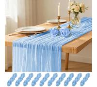 Paquete de 10 caminos de mesa de gasa de color azul claro de 17 x 108 pulgadas, camino de mesa rústico bohemio de gasa transparente, camino de mesa para boda, fiesta, novia, baby shower, cumpleaños