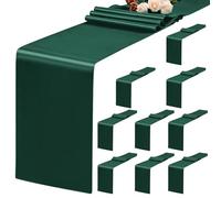 Paquete de 10 caminos de mesa de satén de color verde esmeralda de 12 x 72 pulgadas para mesas redondas rectangulares, camino de mesa verde esmeralda para bodas, banquetes de cumpleaños, compromisos,