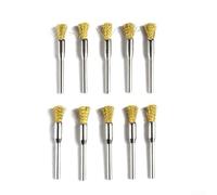 Paquete de 10 cepillos de alambre con ejes extendidos para eliminación de óxido y polvo, compatibles con herramientas de pinza de 3 mm, diseñados para su uso en limpieza plana y difícil de alcanzar