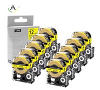 Paquete de 10 Cintas de 12mm para Fabricante de Etiquetas Compatible con SS12KW LK4WBN Cinta SS12KW Negra sobre Blanca para LW300 LW400(Black on Yellow)
