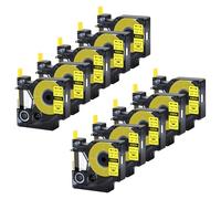 Paquete de 10 cintas de repuesto para DYMO 18054 termorretráctiles industriales de 3/8 pulgadas, 9 mm, 1,5 m, color negro sobre amarillo, compatible con DYMO Rhino 4200, 5200, 5000, 6000