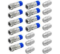 Paquete de 10 conectores de compresión tipo RG6 F + 10 conectores extensor de cable coaxial,Cable coaxial tipo F Convertidor de cable adaptador hembra a hembra para cables de TV, azul/plateado