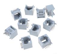 Paquete de 10 conectores hembra RJ45 8P8C gris para montaje en PCB, enchufe de red para Internet de computadora y terminación de cable telefónico (gris)