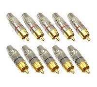 Paquete de 10 conectores macho, 5 conectores rojos, 5 conectores de sonido de aleación negra, adaptador de cable de vídeo para transmisión de señales sin pérdidas, conector macho