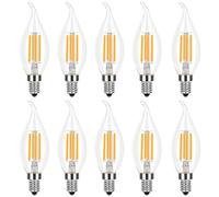 Paquete de 10 E14 LED no regulable, 4W, blanco cálido 2700K, forma de llama con punta doblada C35, bombillas LED de araña vintage, bombilla halógena candelabro 40w, bombilla LED de filamento de vela