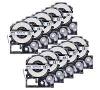 Paquete de 10 Etiquetas de Cinta Negra sobre Blanca SS12KW de 9 12mm SS9KW SS6KW ST12KW SC12YW SC12BW Compatible con LW 300 LW 400(Black on White)
