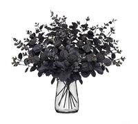 Paquete de 10 eucaliptos artificiales para decoración de otoño, montaje en pared para sala de estar, balcón, jardín, para el hogar, estilo temático de otoño (es negro)