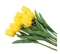 Paquete de 10 flores de tulipán sintético para decoración del hogar y boda, elegantes opciones de arreglo realista (33 cm, amarillo)