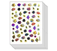 Paquete de 10 hojas de calcomanías con purpurina de peces tropicales, concha de mar, animales, etiquetas para niños y profesores, calcomanías de arte, manualidades, álbumes de recortes, diario, tarjetas de cumpleaños, suministros escolares (11)