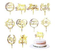 Paquete de 10 Insertos para Tarta de Cumpleaños 'Happy Birthday' - Decoración Dorada para Cupcakes y Banderas para Fiestas de Niños y Niñas